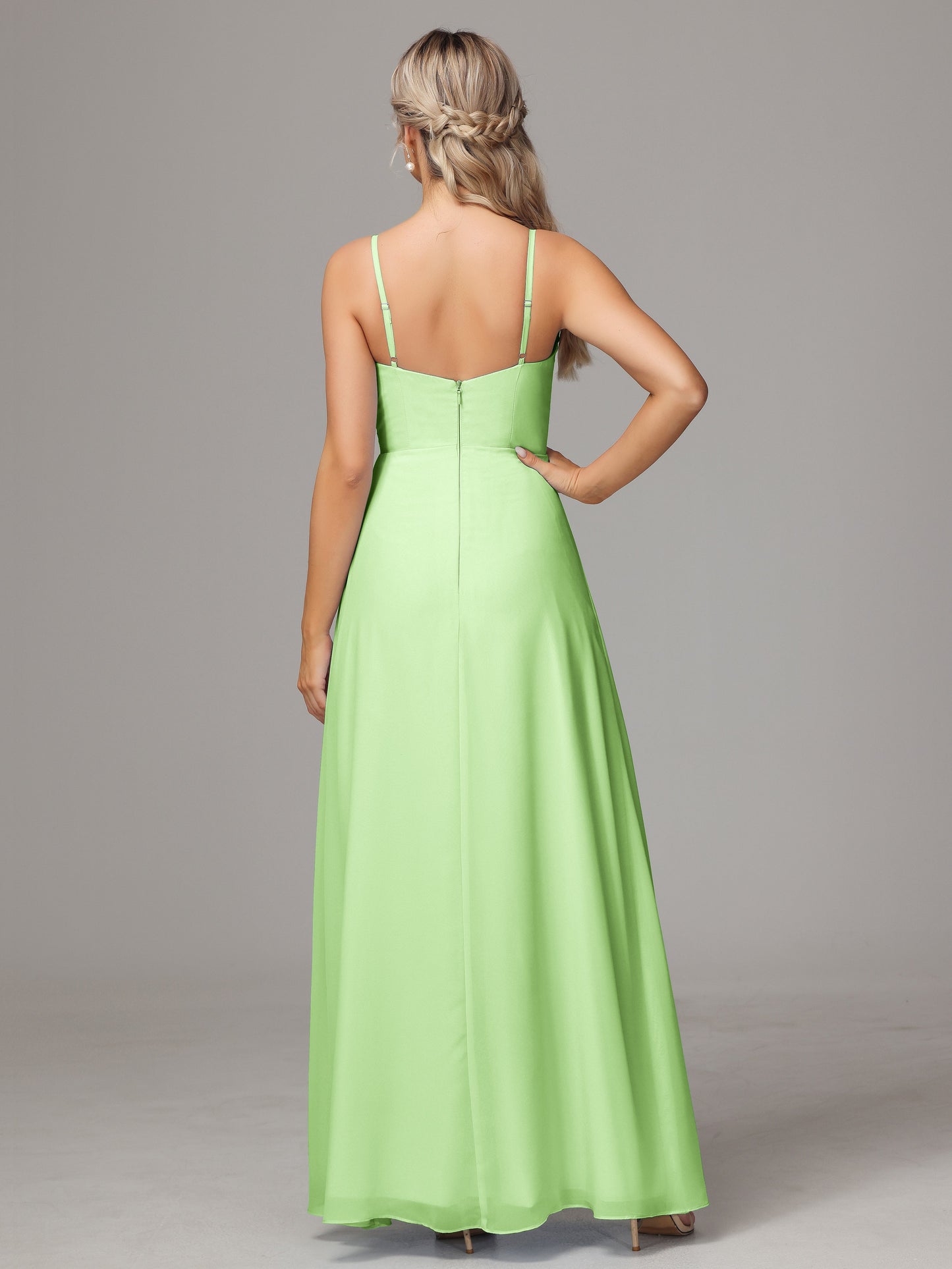 Spaghetti Straps Sweetheart Chiffon Bridesmaid Dress With Slit