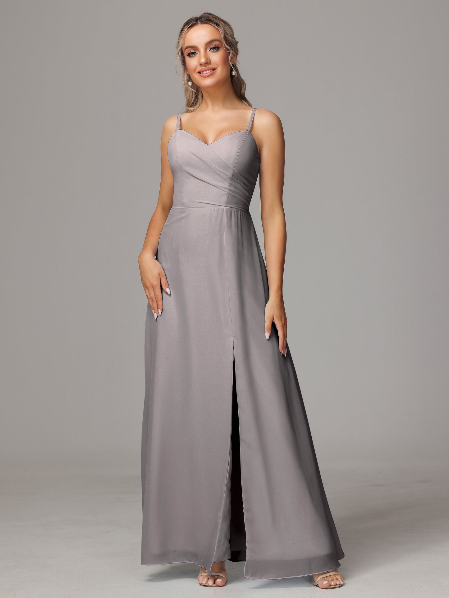 Spaghetti Straps Sweetheart Chiffon Bridesmaid Dress With Slit