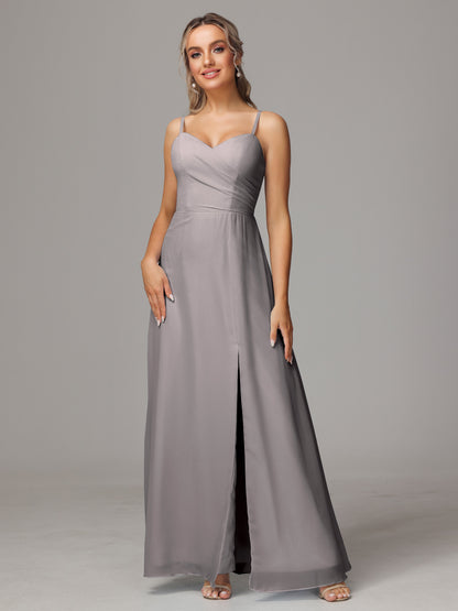 Spaghetti Straps Sweetheart Chiffon Bridesmaid Dress With Slit