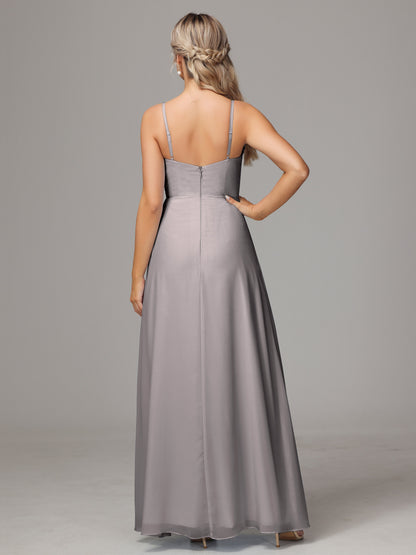 Spaghetti Straps Sweetheart Chiffon Bridesmaid Dress With Slit