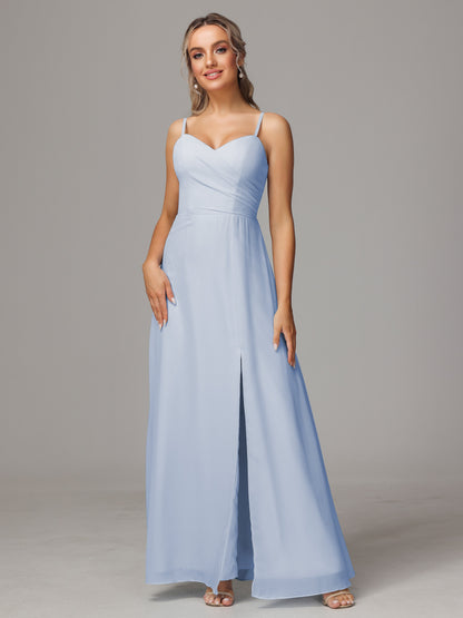 Spaghetti Straps Sweetheart Chiffon Bridesmaid Dress With Slit