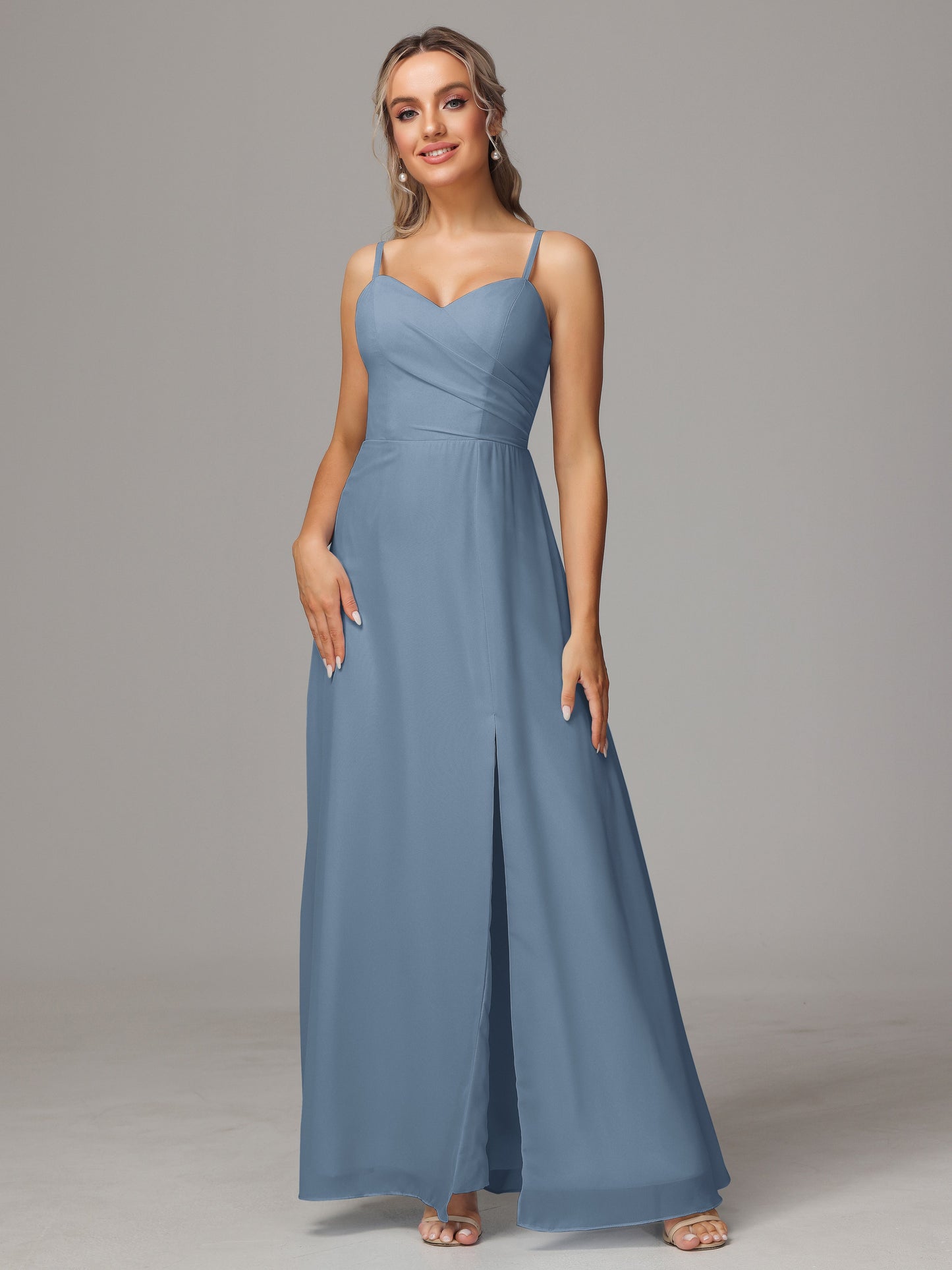 Spaghetti Straps Sweetheart Chiffon Bridesmaid Dress With Slit