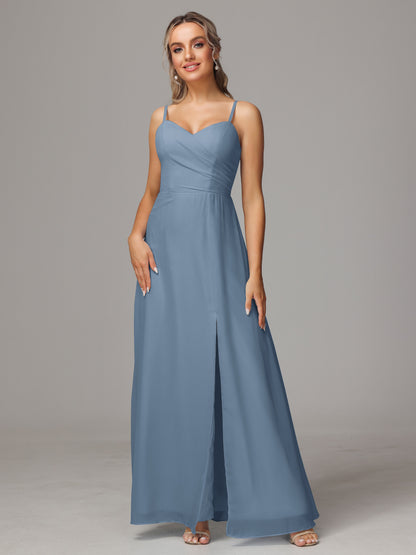 Spaghetti Straps Sweetheart Chiffon Bridesmaid Dress With Slit
