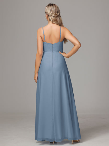 Spaghetti Straps Sweetheart Chiffon Bridesmaid Dress With Slit