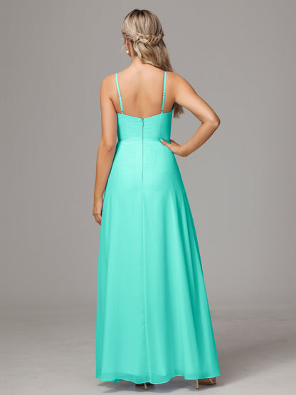 Spaghetti Straps Sweetheart Chiffon Bridesmaid Dress With Slit