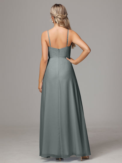 Spaghetti Straps Sweetheart Chiffon Bridesmaid Dress With Slit
