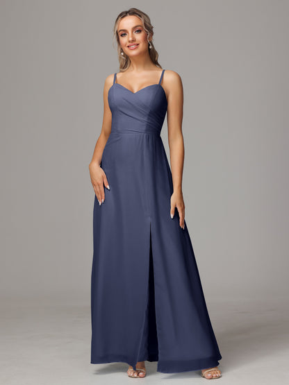 Spaghetti Straps Sweetheart Chiffon Bridesmaid Dress With Slit