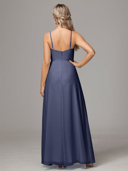 Spaghetti Straps Sweetheart Chiffon Bridesmaid Dress With Slit