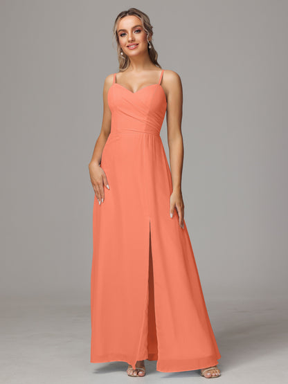 Spaghetti Straps Sweetheart Chiffon Bridesmaid Dress With Slit