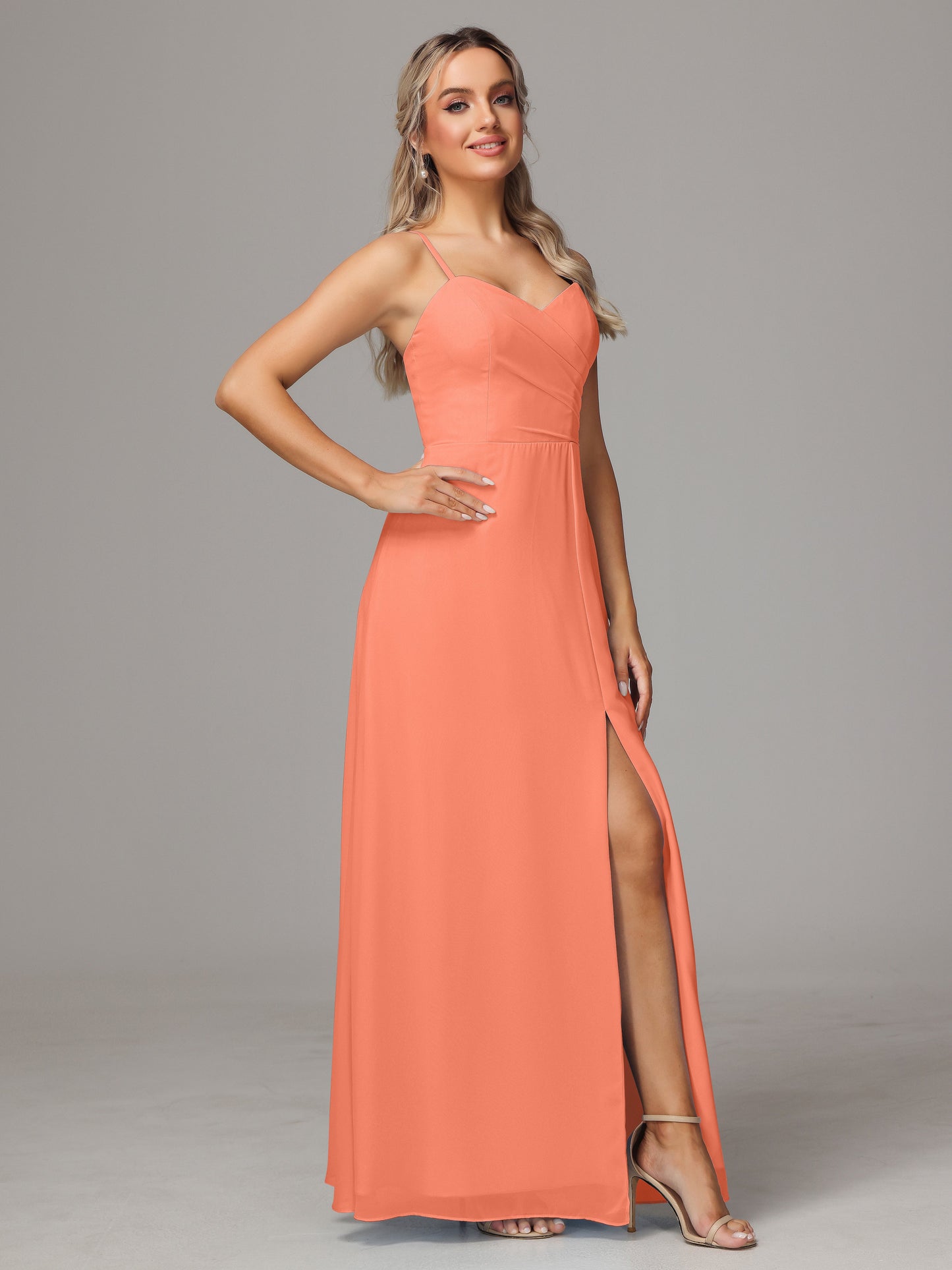 Spaghetti Straps Sweetheart Chiffon Bridesmaid Dress With Slit