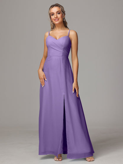 Spaghetti Straps Sweetheart Chiffon Bridesmaid Dress With Slit
