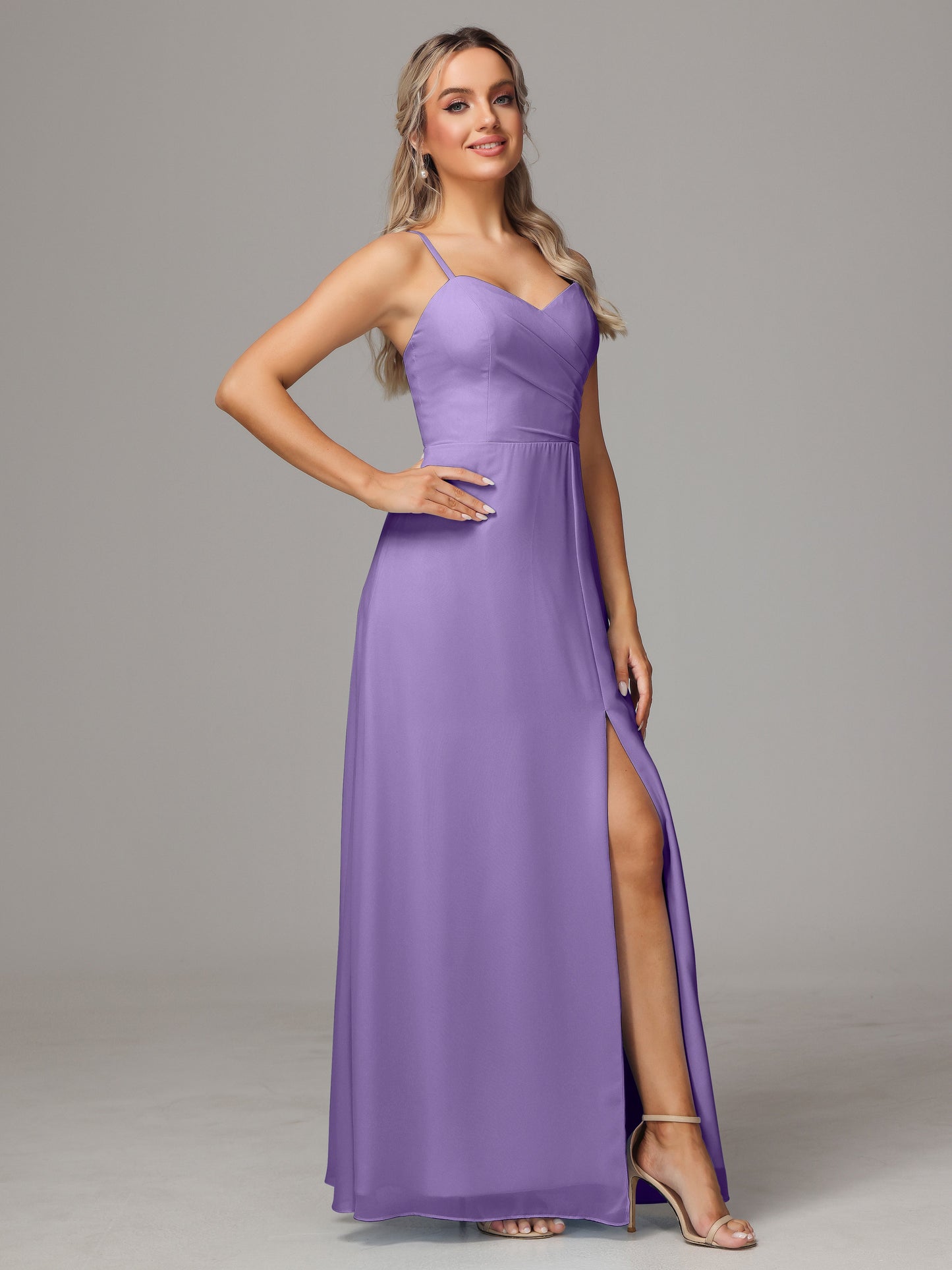 Spaghetti Straps Sweetheart Chiffon Bridesmaid Dress With Slit