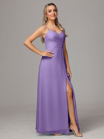 Spaghetti Straps Sweetheart Chiffon Bridesmaid Dress With Slit