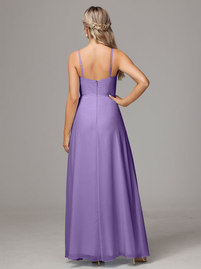 Spaghetti Straps Sweetheart Chiffon Bridesmaid Dress With Slit