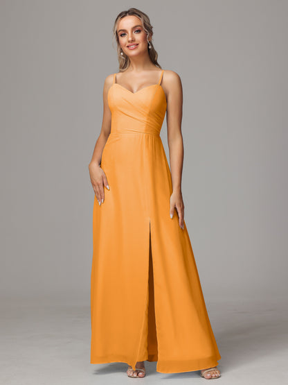 Spaghetti Straps Sweetheart Chiffon Bridesmaid Dress With Slit