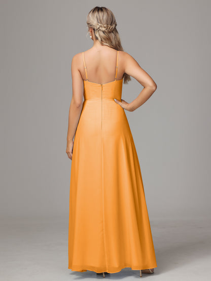Spaghetti Straps Sweetheart Chiffon Bridesmaid Dress With Slit