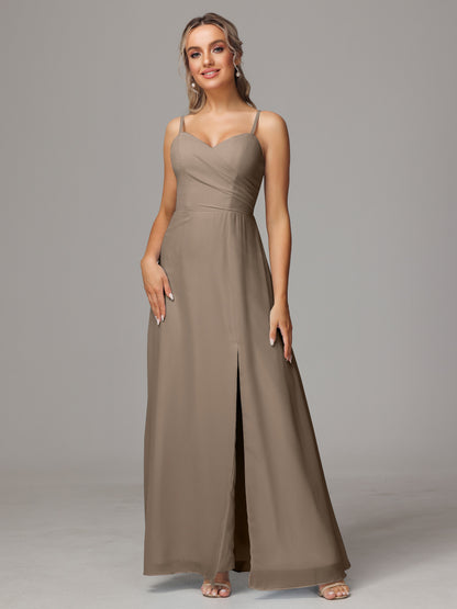 Spaghetti Straps Sweetheart Chiffon Bridesmaid Dress With Slit