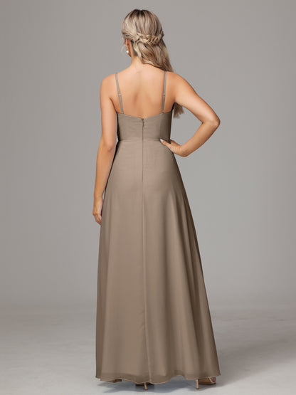 Spaghetti Straps Sweetheart Chiffon Bridesmaid Dress With Slit