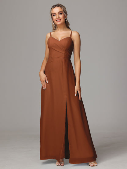 Spaghetti Straps Sweetheart Chiffon Bridesmaid Dress With Slit