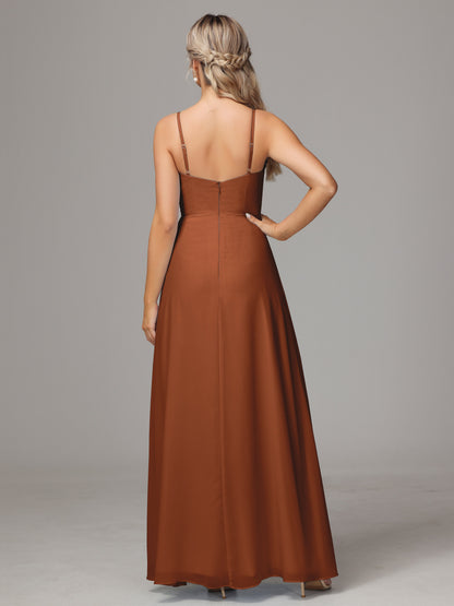 Spaghetti Straps Sweetheart Chiffon Bridesmaid Dress With Slit