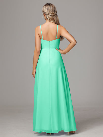 Spaghetti Straps Sweetheart Chiffon Bridesmaid Dress With Slit