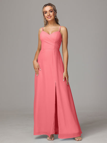 Spaghetti Straps Sweetheart Chiffon Bridesmaid Dress With Slit