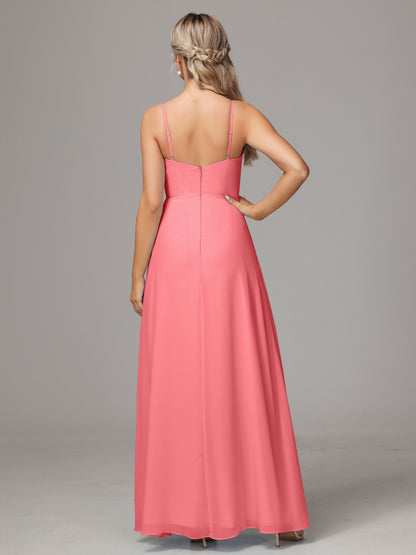 Spaghetti Straps Sweetheart Chiffon Bridesmaid Dress With Slit