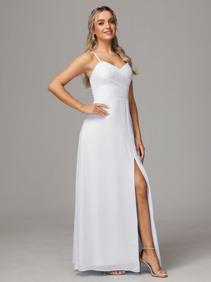 Spaghetti Straps Sweetheart Chiffon Bridesmaid Dress With Slit