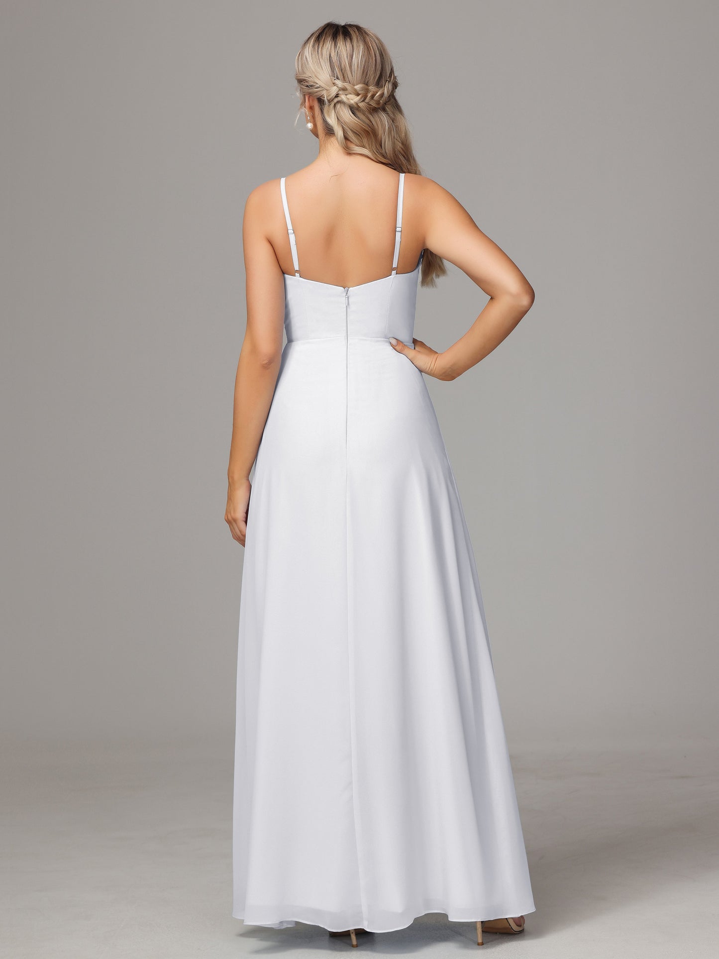Spaghetti Straps Sweetheart Chiffon Bridesmaid Dress With Slit