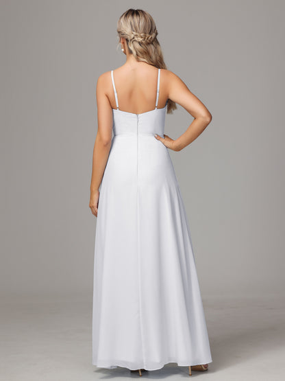 Spaghetti Straps Sweetheart Chiffon Bridesmaid Dress With Slit