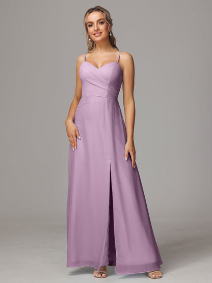 Spaghetti Straps Sweetheart Chiffon Bridesmaid Dress With Slit