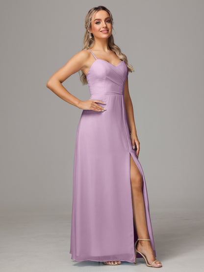 Spaghetti Straps Sweetheart Chiffon Bridesmaid Dress With Slit