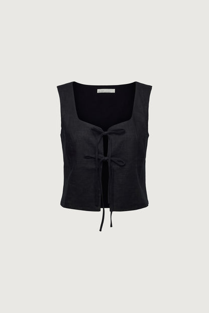 LINEN BLEND TIE FRONT TANK TOP