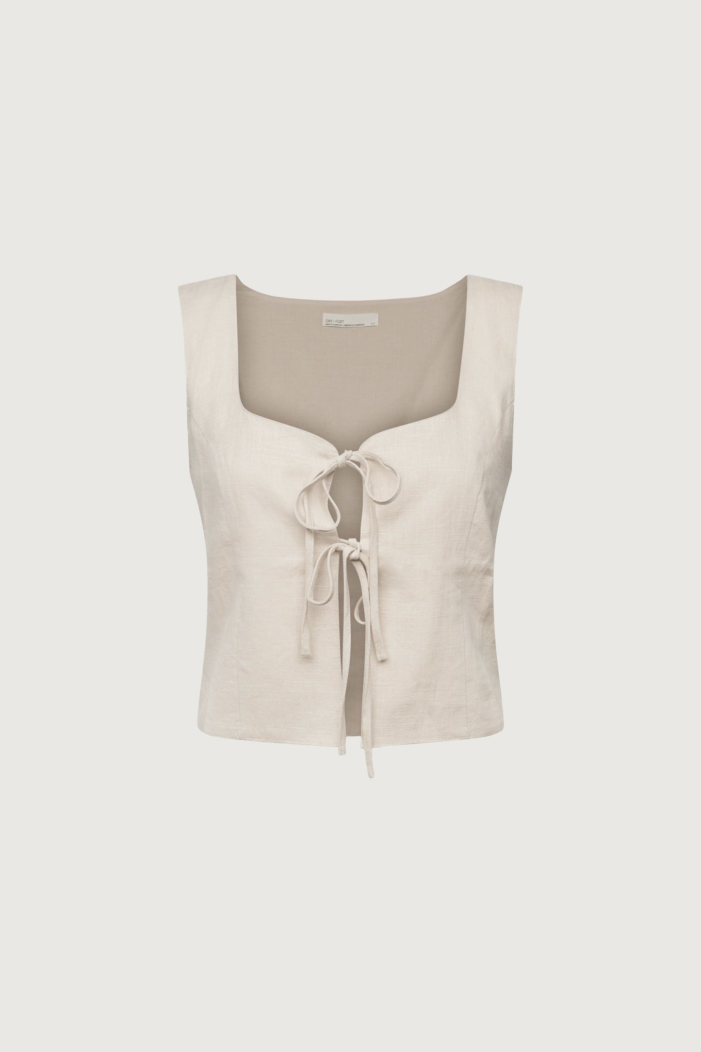 LINEN BLEND TIE FRONT TANK TOP