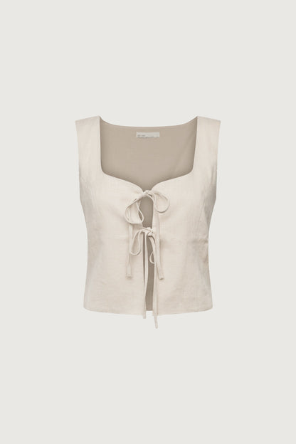 LINEN BLEND TIE FRONT TANK TOP
