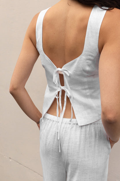 LINEN BLEND TIE FRONT TANK TOP