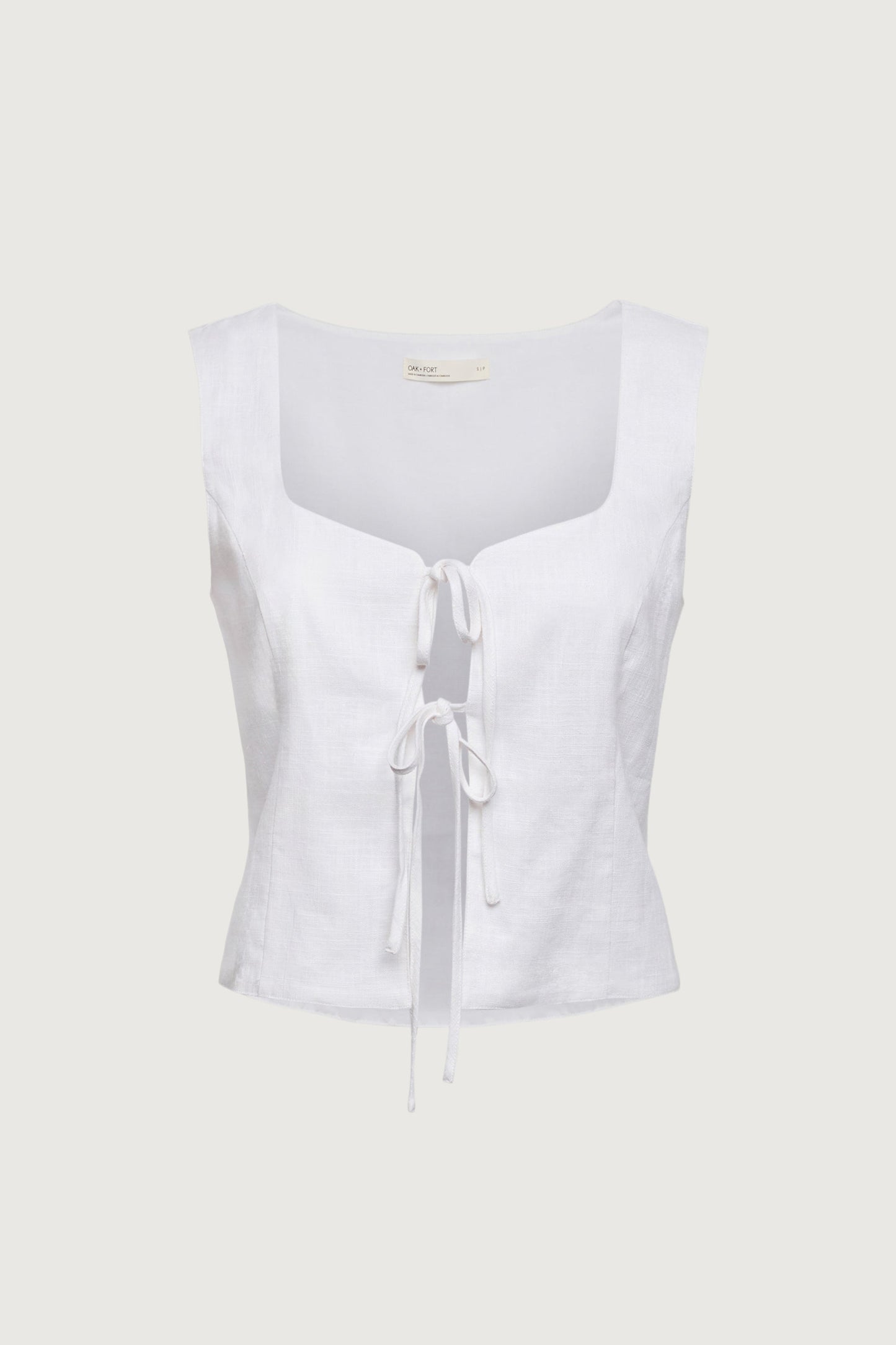 LINEN BLEND TIE FRONT TANK TOP