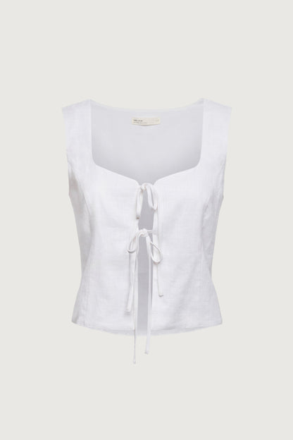 LINEN BLEND TIE FRONT TANK TOP