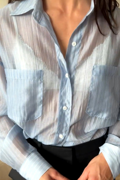 SHEER STRIPE TENCEL BUTTON UP SHIRT