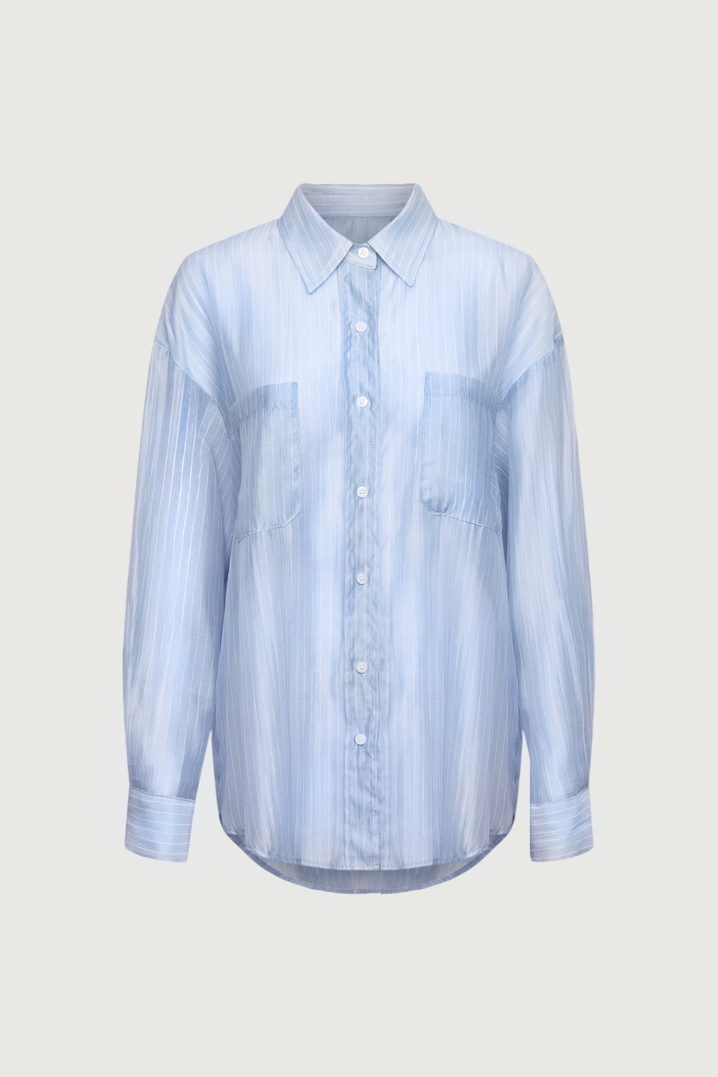 SHEER STRIPE TENCEL BUTTON UP SHIRT