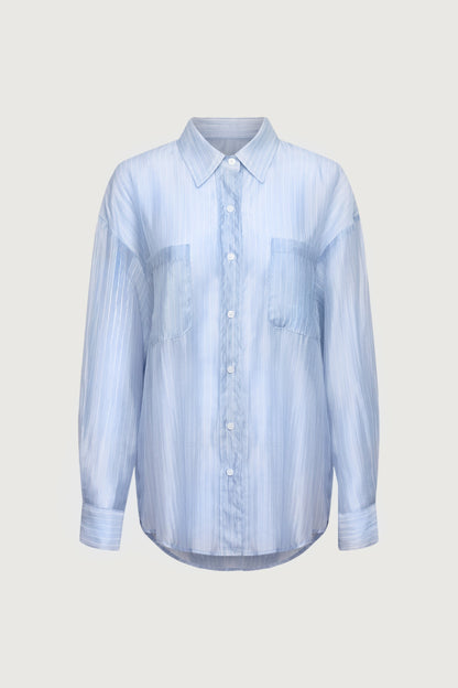 SHEER STRIPE TENCEL BUTTON UP SHIRT
