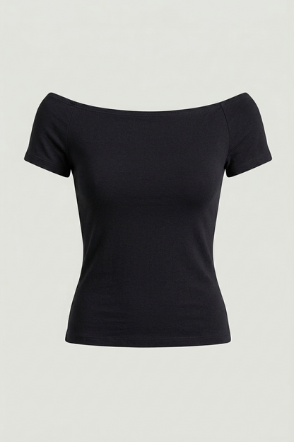 COTTON WIDE NECKLINE TOP
