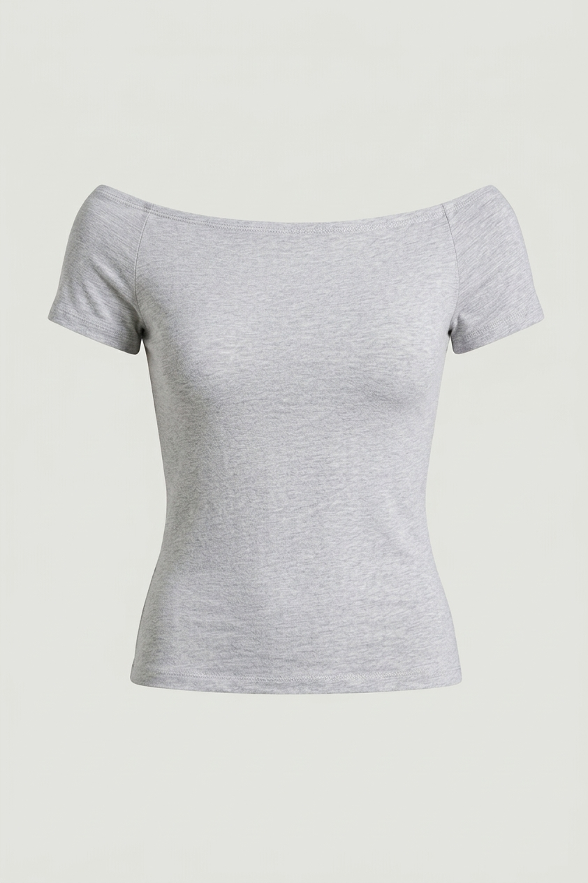 COTTON WIDE NECKLINE TOP