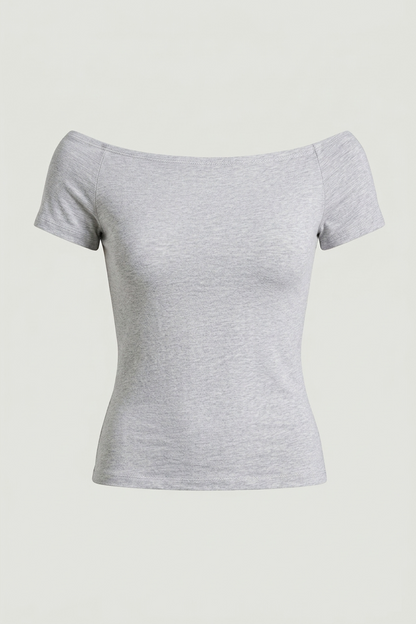 COTTON WIDE NECKLINE TOP