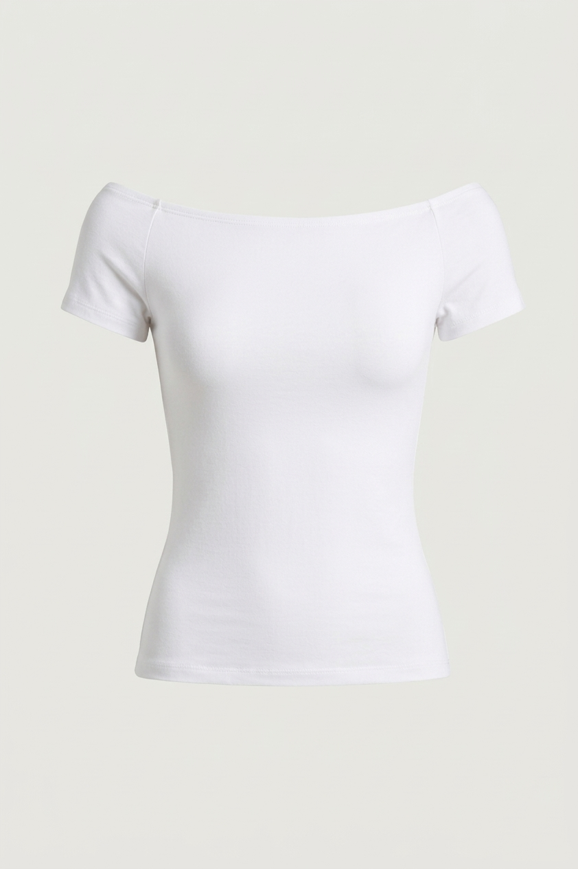 COTTON WIDE NECKLINE TOP
