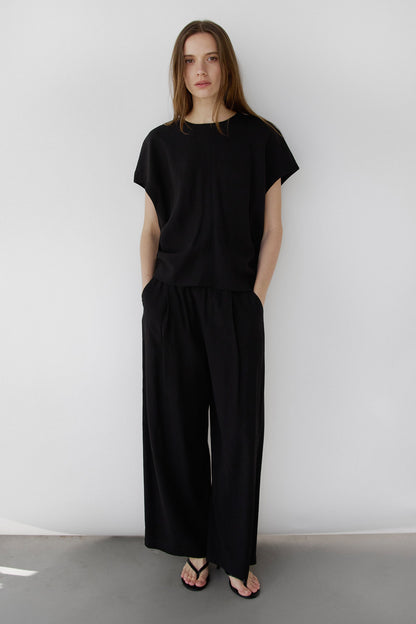 CRINKLED RAYON SHORT SLEEVE TOP