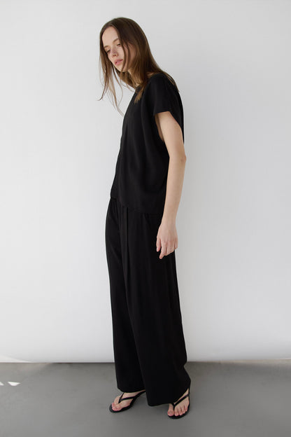 CRINKLED RAYON SHORT SLEEVE TOP