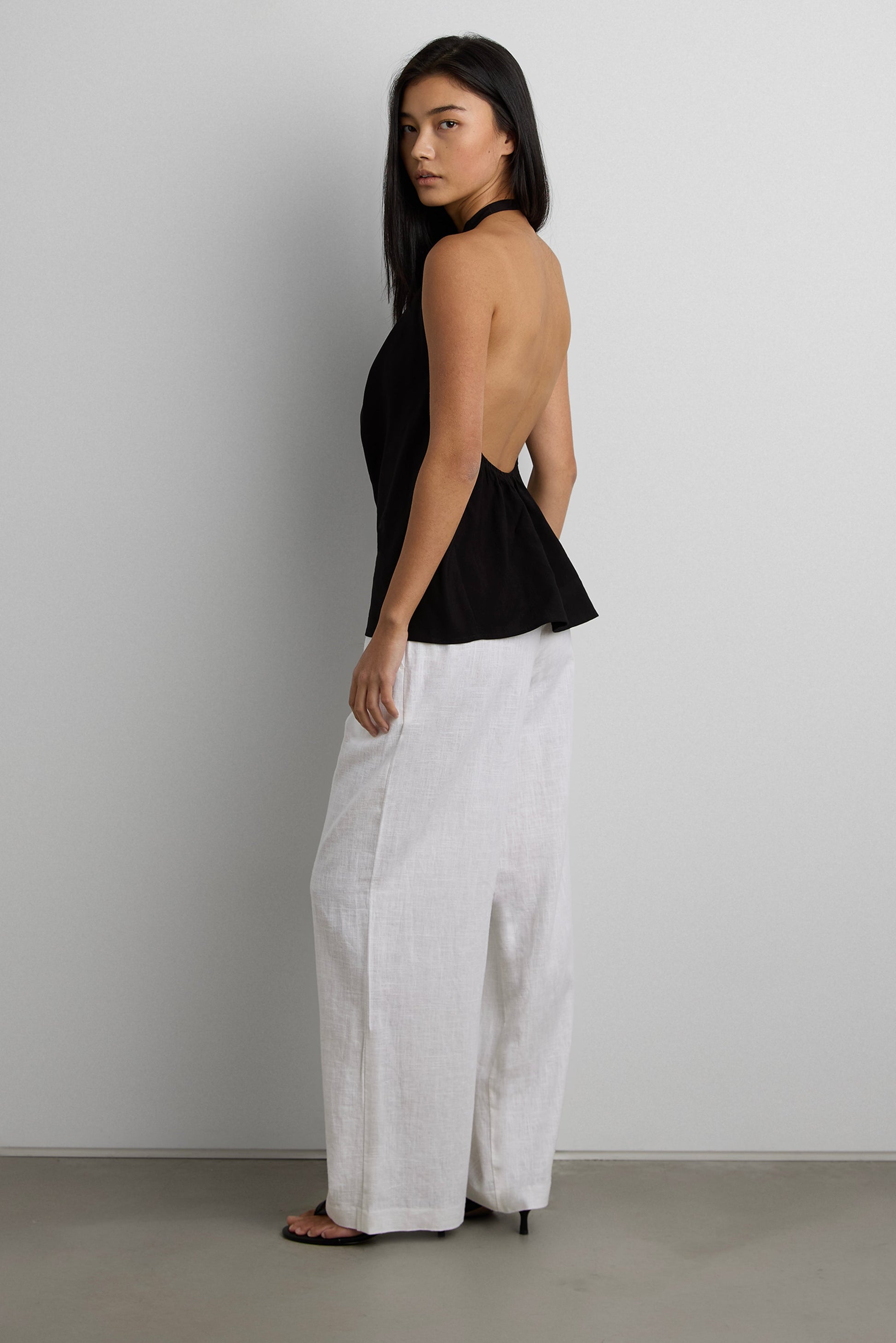 CRINKLED RAYON COWL NECK HALTER TOP