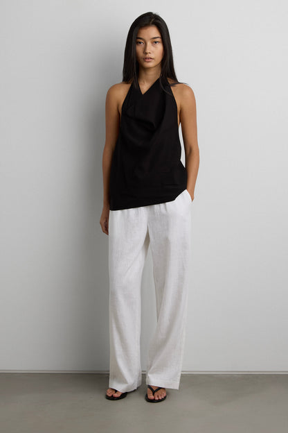 CRINKLED RAYON COWL NECK HALTER TOP
