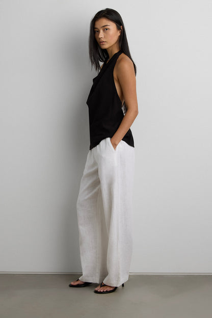CRINKLED RAYON COWL NECK HALTER TOP